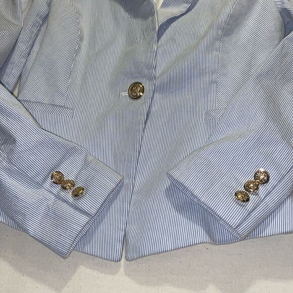 Daniel Cremieux Blue / White Seersucker Blazer Classic Tailored Cut Gold Buttons - Picture 5 of 11